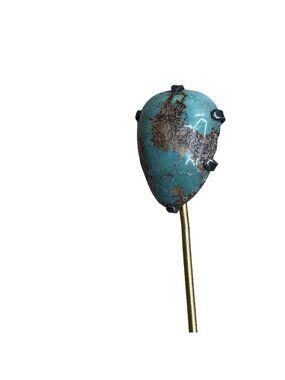 Vintage Sterling Turquoise Stick Pin Brooch Hat Brass Stem 2.75" Brooch Sterling